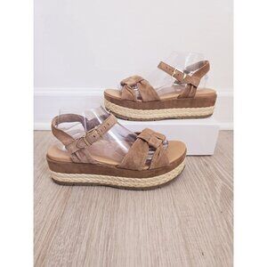 UGG Neusch Platform Sandals 10 Espadrille Raffia Buckle Open Toe Shoes Brown Tan